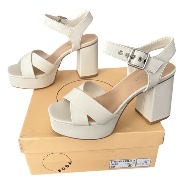 Soda Leila Bone PU Ivory Platform Shoes with Chunky Sole Women’s Size 6 Medium - Picture 3 of 15